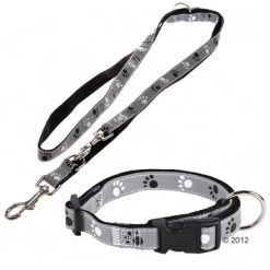 Trixie Set: Halsband Poten Zilver Reflect + Hondenlijn -Hondenbenodigdheden Korting 333496 trixie set pfoten silver reflect 12 2012 1