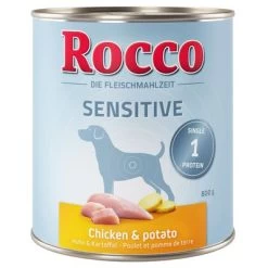 Voordeelpakket: Rocco Sensible 24 X 800 G -Hondenbenodigdheden Korting etikett rocco nf sensitive 800g huhn 1000x1000 8 1